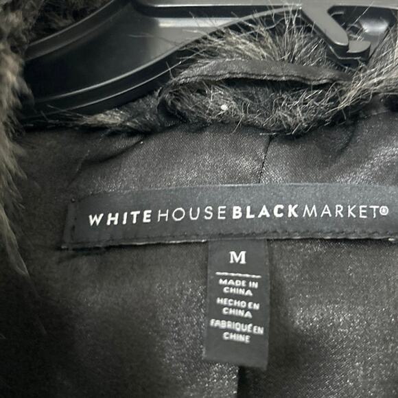 White House Black Market Faux Fur Long Vest Gray Black Sleeveless Jacket Med - Picture 11 of 15